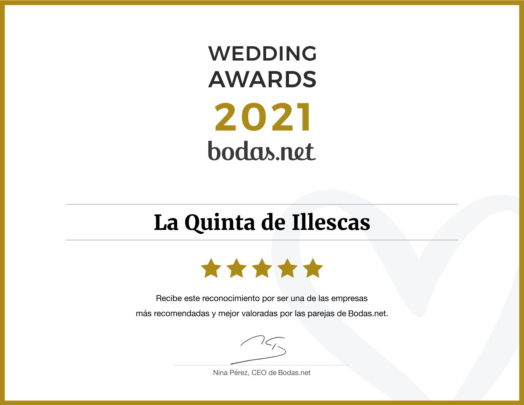 Wedding Awards 2021 bodas.net La Quinta de Illescas